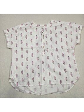 Wonderly Large Floral White/Purple Short Sleeve 100% Cotton Top Cottage Core